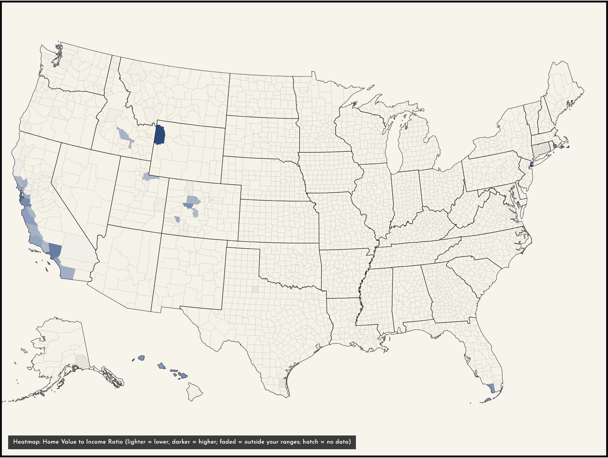 36 counties where the median home costs six years of the median income